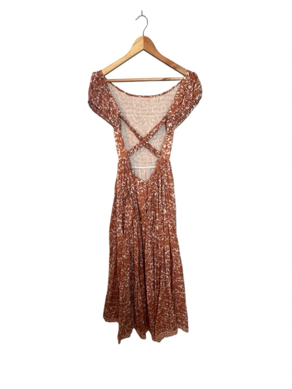 NWT FREE PEOPLE Ultraviolet Floral Print Smocked Midi Dress in Tea Combo XS - Picture 9 of 13